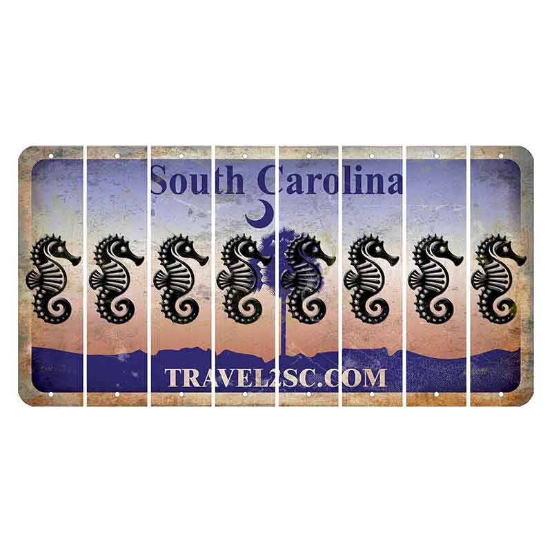 South Carolina Travel2SC Cut License Plate Strips (Set of 8) Seahorse