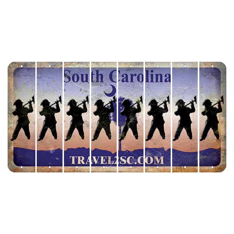 South Carolina Travel2SC Cut License Plate Strips (Set of 8) Fireman with Axe