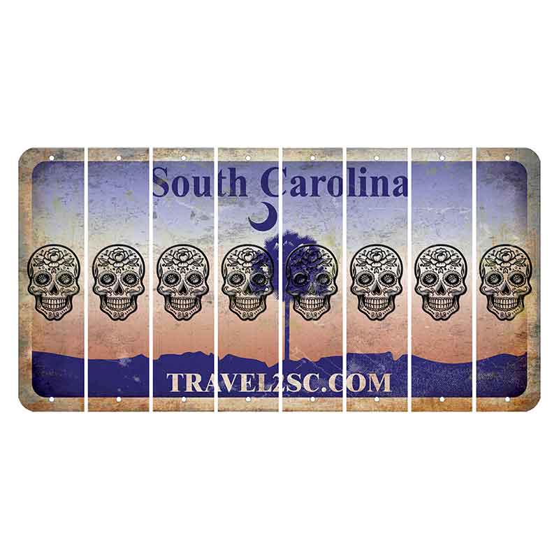 South Carolina Travel2SC Cut License Plate Strips (Set of 8) Sugar Skull