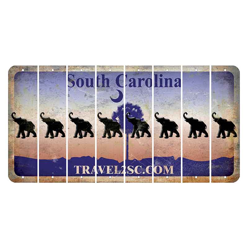 South Carolina Travel2SC Cut License Plate Strips (Set of 8) Elephant