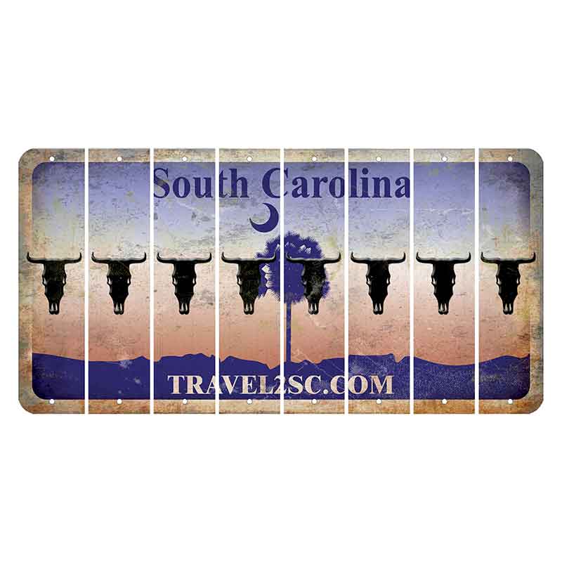 South Carolina Travel2SC Cut License Plate Strips (Set of 8) Cow Skull