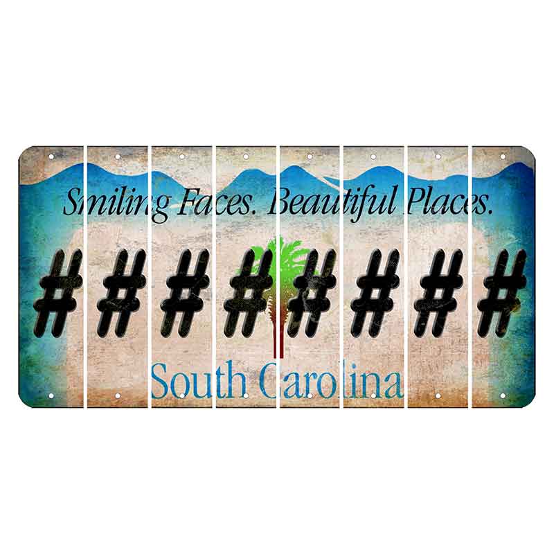 South Carolina Smiling Faces Cut License Plate Strips (Set of 8) Hashtag