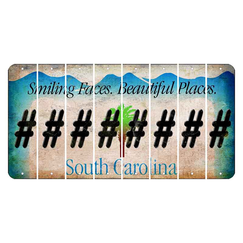 South Carolina Smiling Faces Cut License Plate Strips (Set of 8) Hashtag