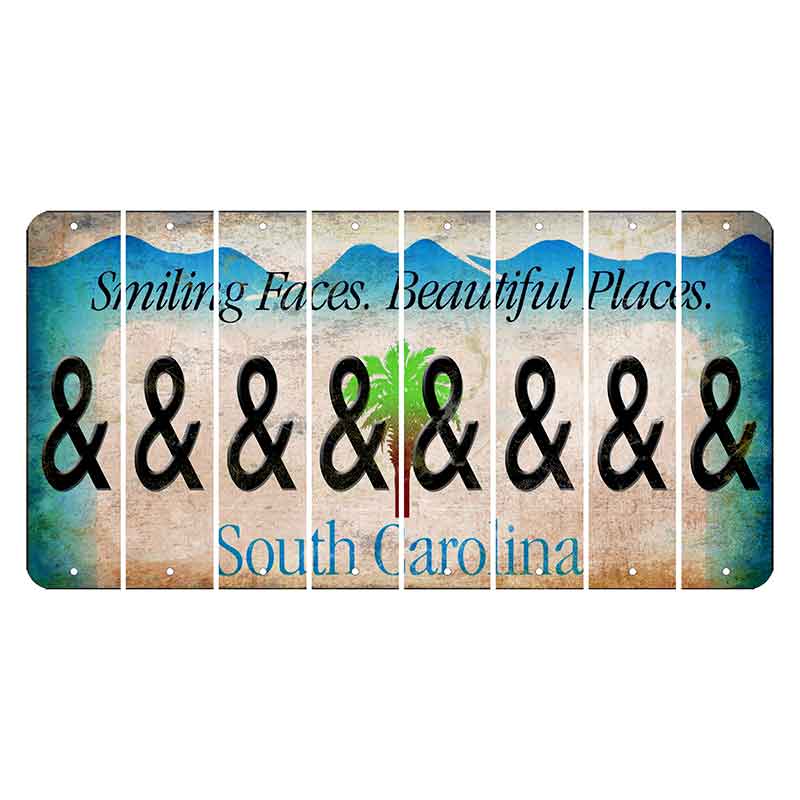 South Carolina Smiling Faces Cut License Plate Strips (Set of 8) And Sign