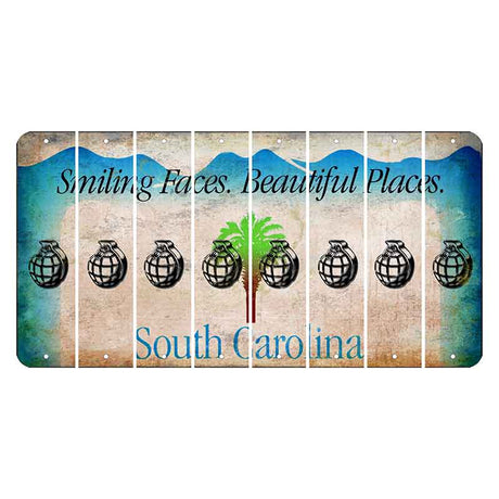 South Carolina Smiling Faces Cut License Plate Strips (Set of 8) Grenade