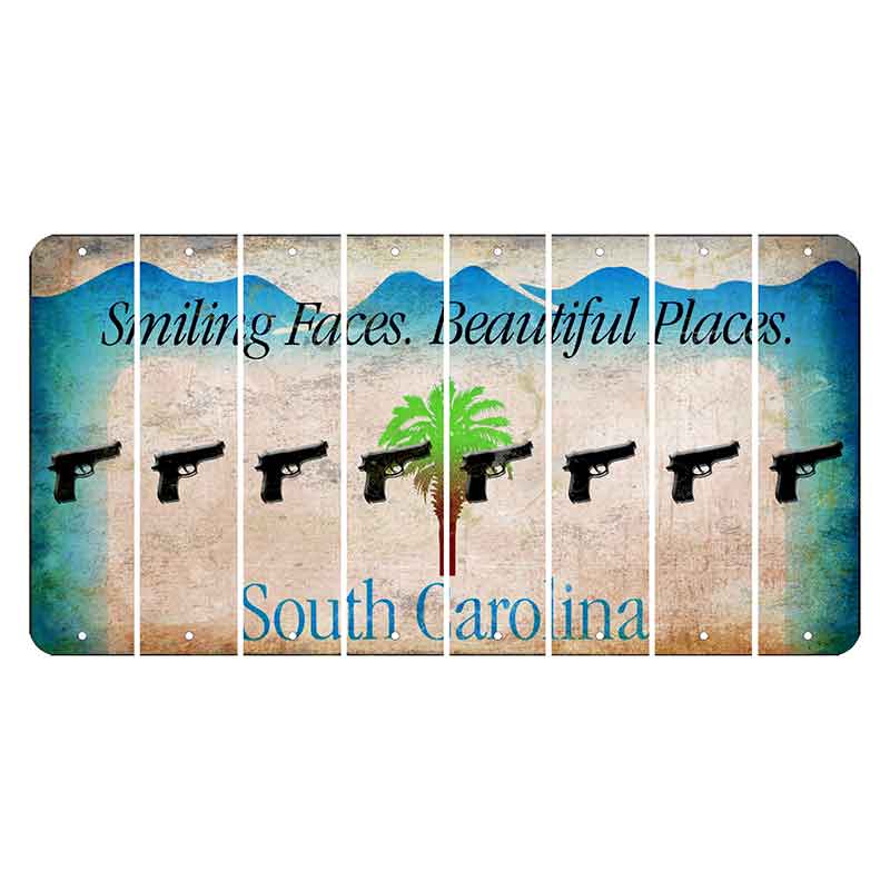 South Carolina Smiling Faces Cut License Plate Strips (Set of 8) Handgun