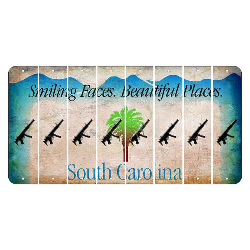 South Carolina Smiling Faces Cut License Plate Strips (Set of 8) Submachine Gun