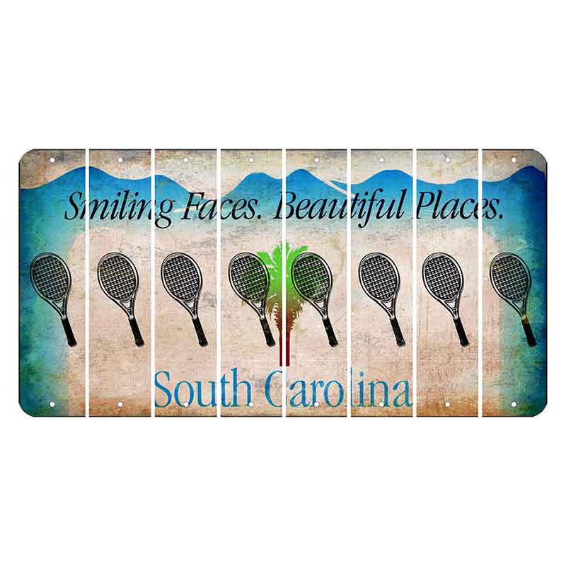 South Carolina Smiling Faces Cut License Plate Strips (Set of 8) Tennis Racket