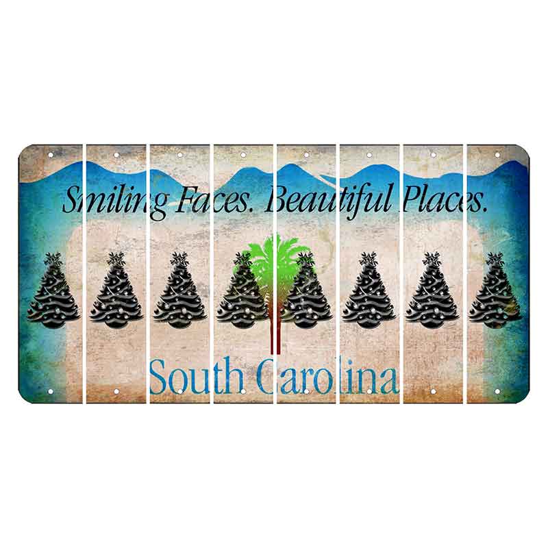 South Carolina Smiling Faces Cut License Plate Strips (Set of 8) Christmas Tree