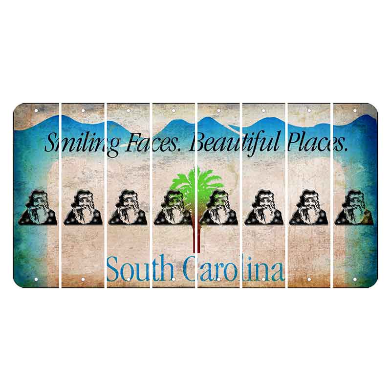 South Carolina Smiling Faces Cut License Plate Strips (Set of 8) Santa Claus