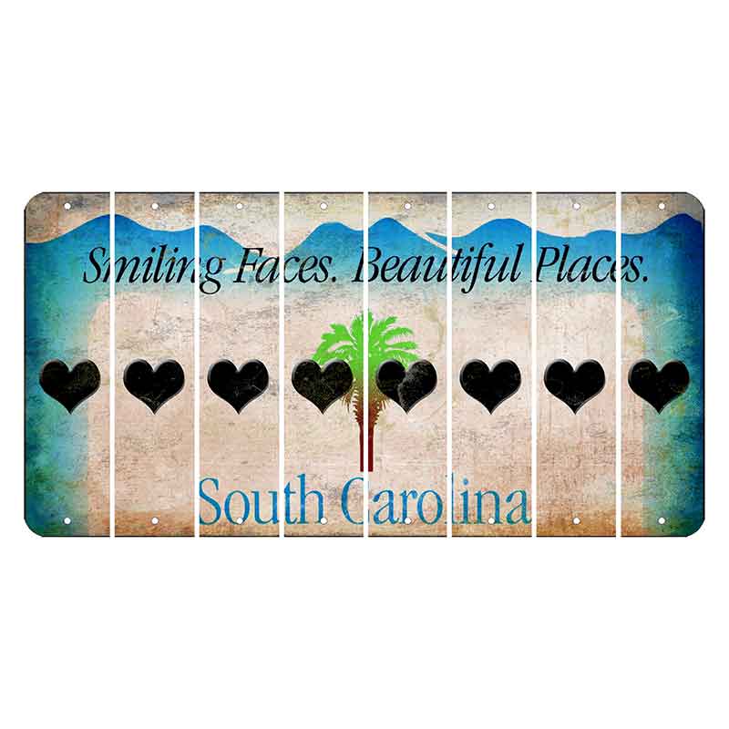 South Carolina Smiling Faces Cut License Plate Strips (Set of 8) Heart