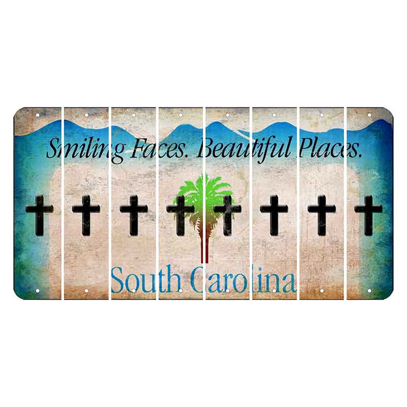 South Carolina Smiling Faces Cut License Plate Strips (Set of 8) Cross