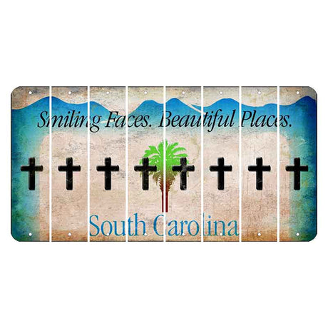 South Carolina Smiling Faces Cut License Plate Strips (Set of 8) Cross