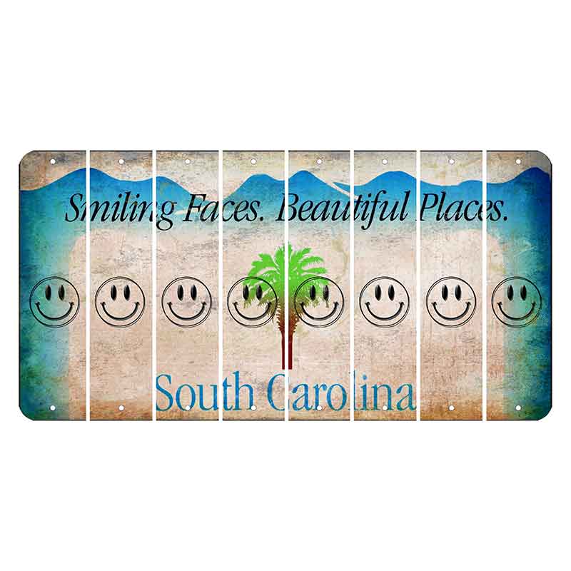 South Carolina Smiling Faces Cut License Plate Strips (Set of 8) Smiley Face