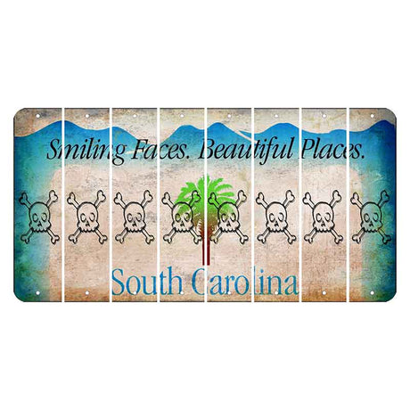 South Carolina Smiling Faces Cut License Plate Strips (Set of 8) Skull & Bones