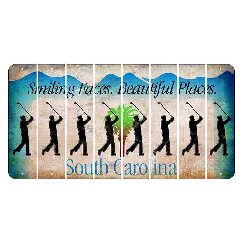 South Carolina Smiling Faces Cut License Plate Strips (Set of 8) Male Golfer