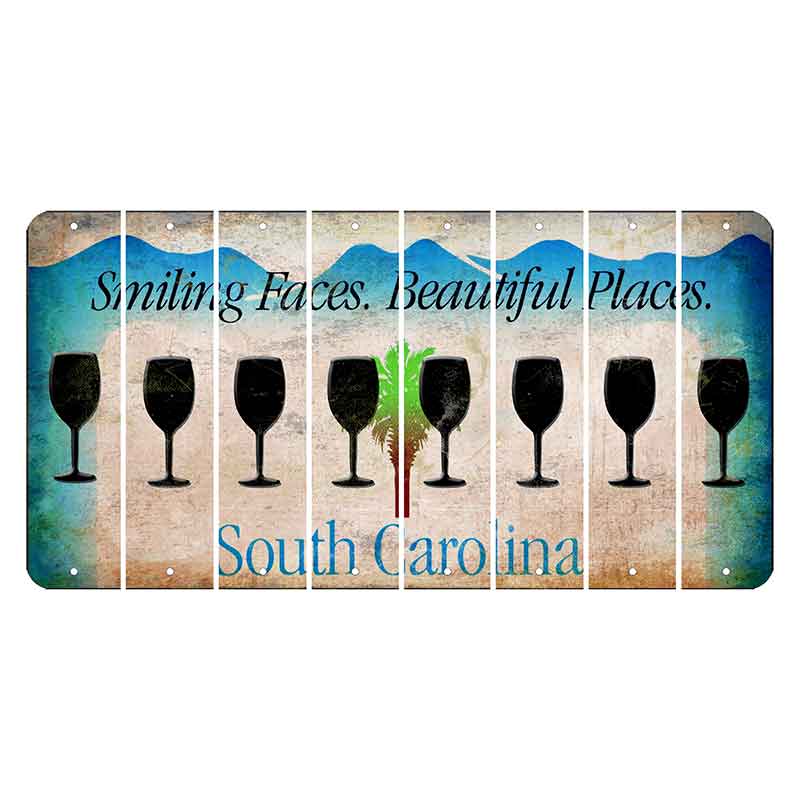 South Carolina Smiling Faces Cut License Plate Strips (Set of 8) Wine Glass