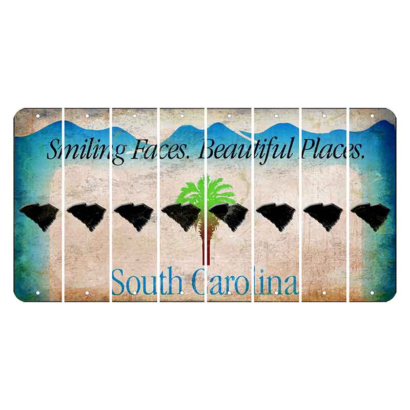 South Carolina Smiling Faces Cut License Plate Strips (Set of 8) State Silhouette