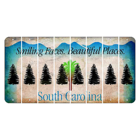 South Carolina Smiling Faces Cut License Plate Strips (Set of 8) Pine Tree