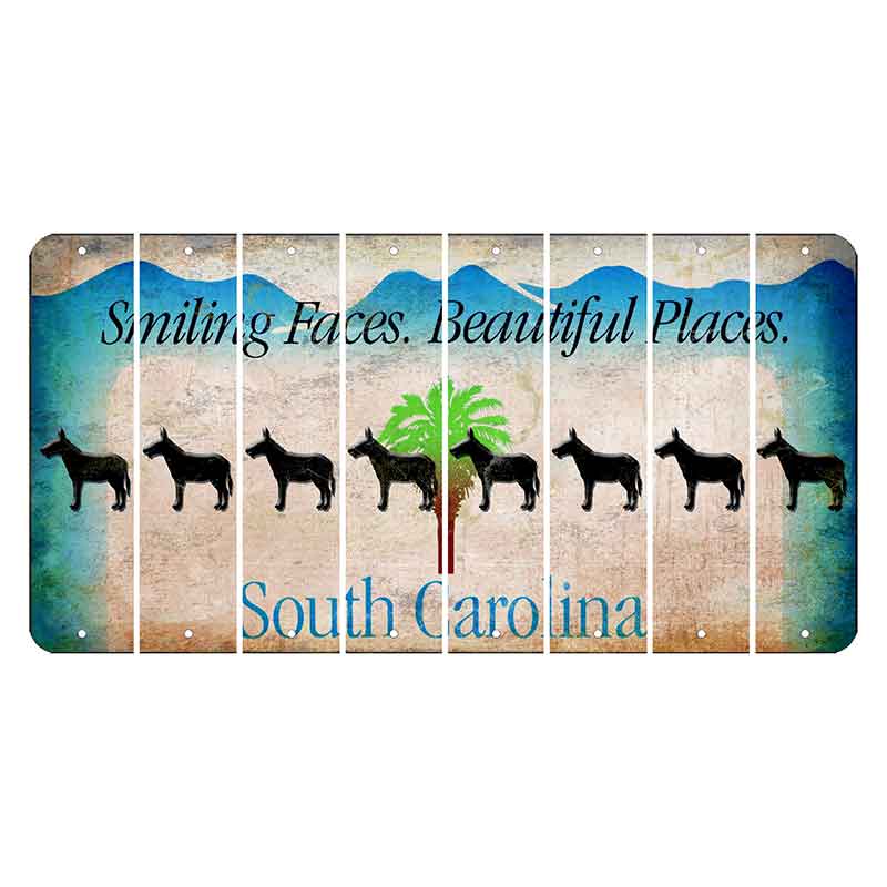 South Carolina Smiling Faces Cut License Plate Strips (Set of 8) Donkey