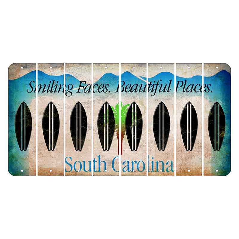 South Carolina Smiling Faces Cut License Plate Strips (Set of 8) Surfboard