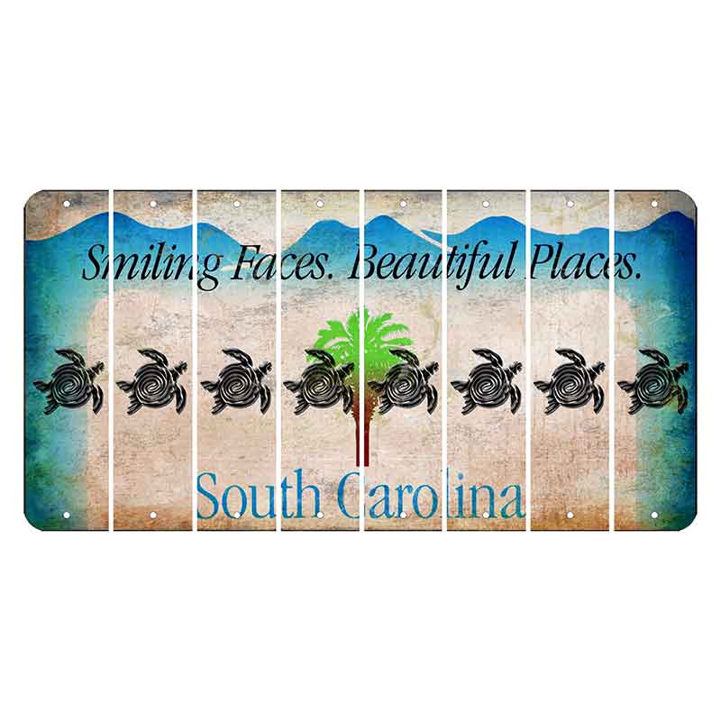 South Carolina Smiling Faces Cut License Plate Strips (Set of 8) Sea Turtle