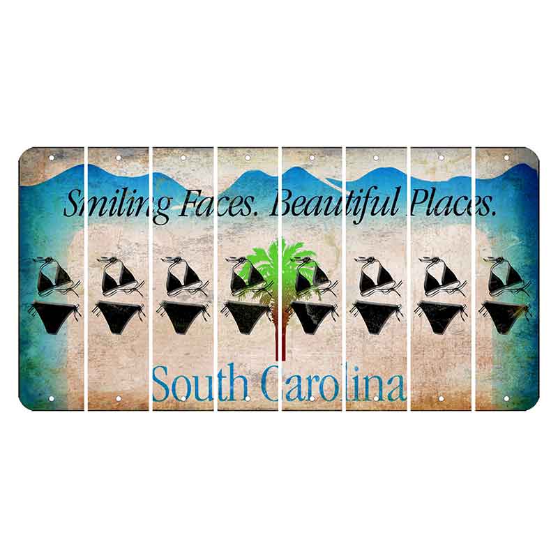 South Carolina Smiling Faces Cut License Plate Strips (Set of 8) Bikini