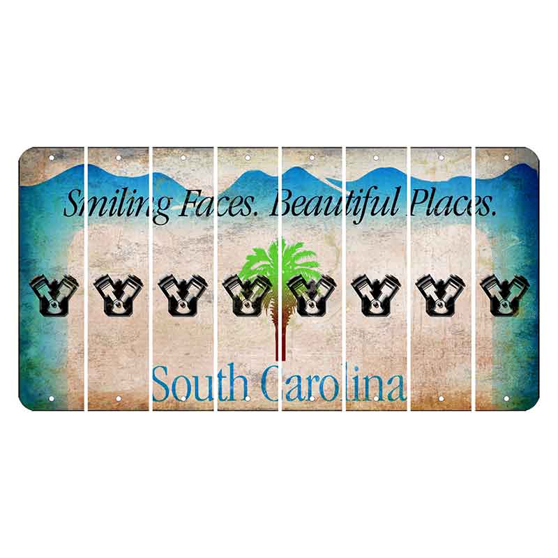 South Carolina Smiling Faces Cut License Plate Strips (Set of 8) Engine