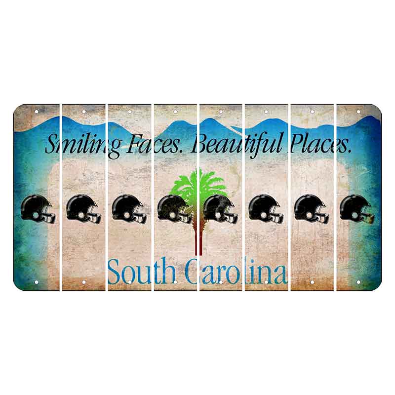 South Carolina Smiling Faces Cut License Plate Strips (Set of 8) Football Helmet