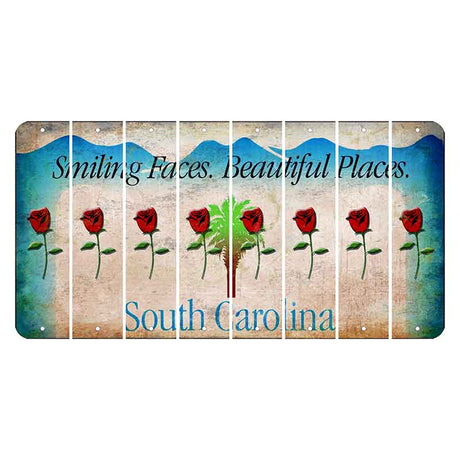 South Carolina Smiling Faces Cut License Plate Strips (Set of 8) Red Rose