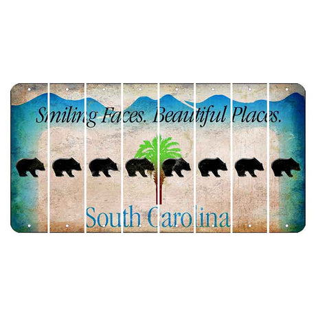 South Carolina Smiling Faces Cut License Plate Strips (Set of 8) Bear