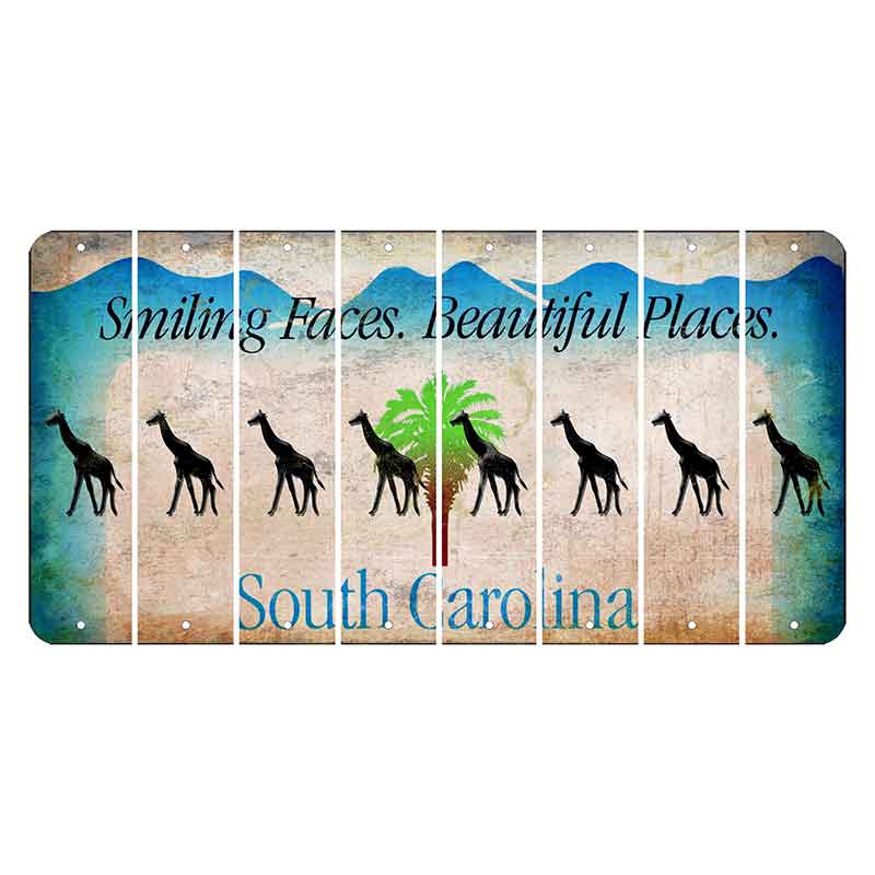 South Carolina Smiling Faces Cut License Plate Strips (Set of 8) Giraffe