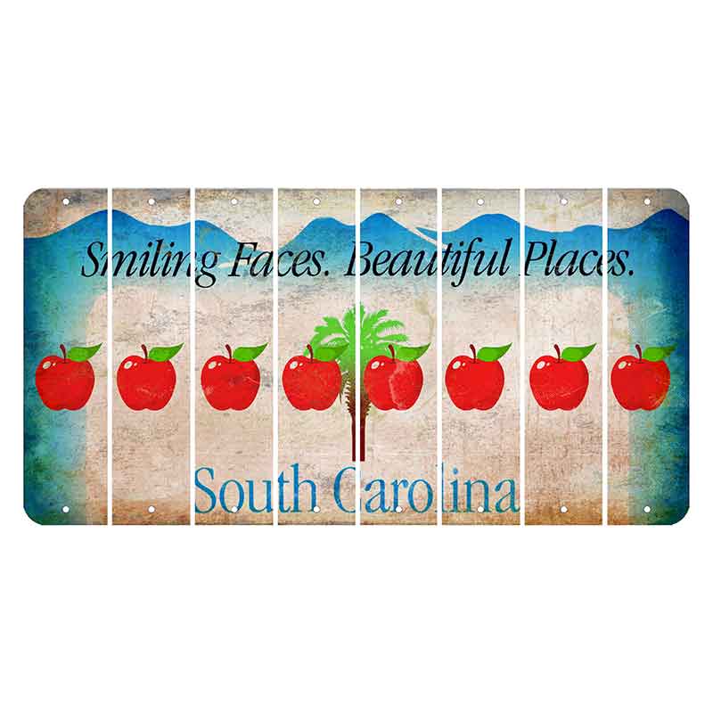 South Carolina Smiling Faces Cut License Plate Strips (Set of 8) Apple