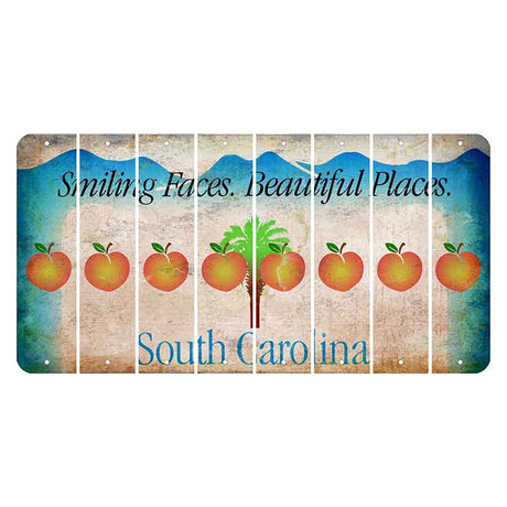 South Carolina Smiling Faces Cut License Plate Strips (Set of 8) Peach