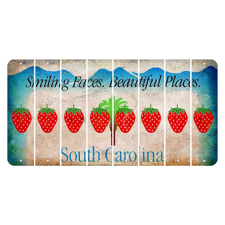 South Carolina Smiling Faces Cut License Plate Strips (Set of 8) Strawberry