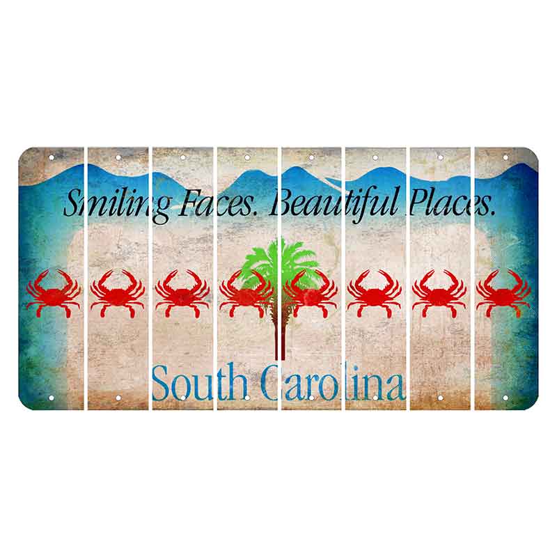 South Carolina Smiling Faces Cut License Plate Strips (Set of 8) Crab