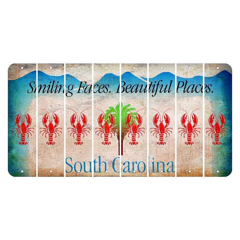 South Carolina Smiling Faces Cut License Plate Strips (Set of 8) Lobster