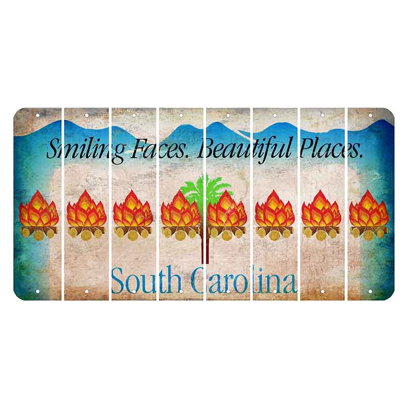 South Carolina Smiling Faces Cut License Plate Strips (Set of 8) Campfire