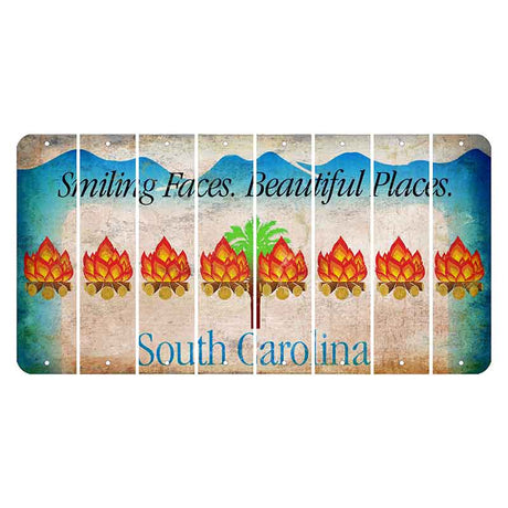 South Carolina Smiling Faces Cut License Plate Strips (Set of 8) Campfire