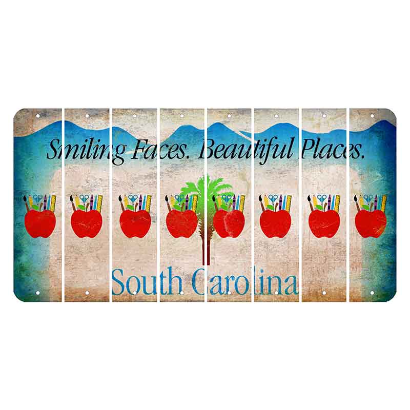 South Carolina Smiling Faces Cut License Plate Strips (Set of 8) Teacher Apple