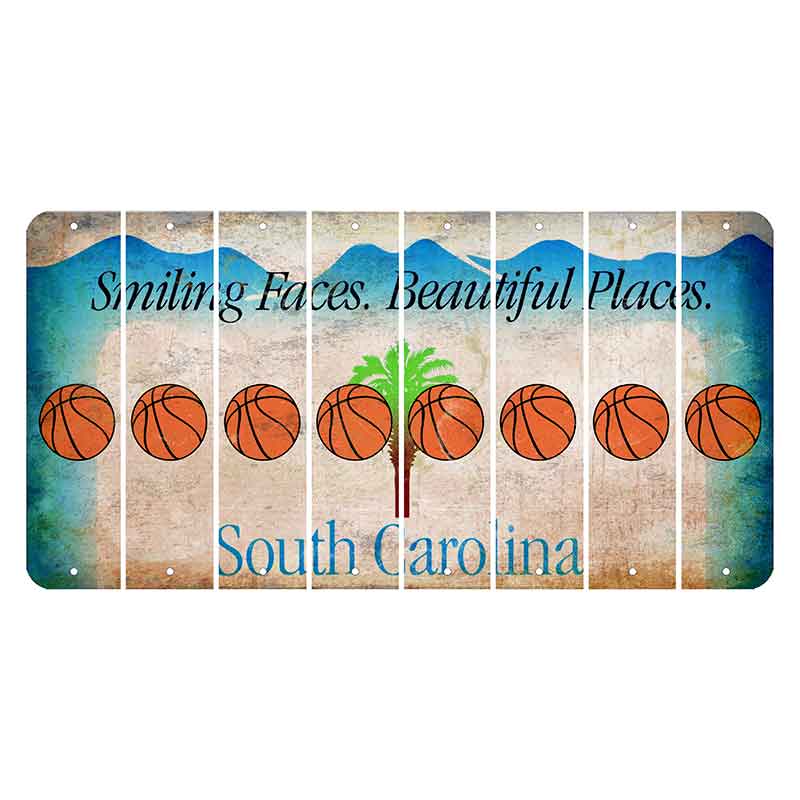 South Carolina Smiling Faces Cut License Plate Strips (Set of 8) Basketball