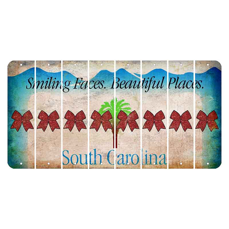 South Carolina Smiling Faces Cut License Plate Strips (Set of 8) Cheer Bow