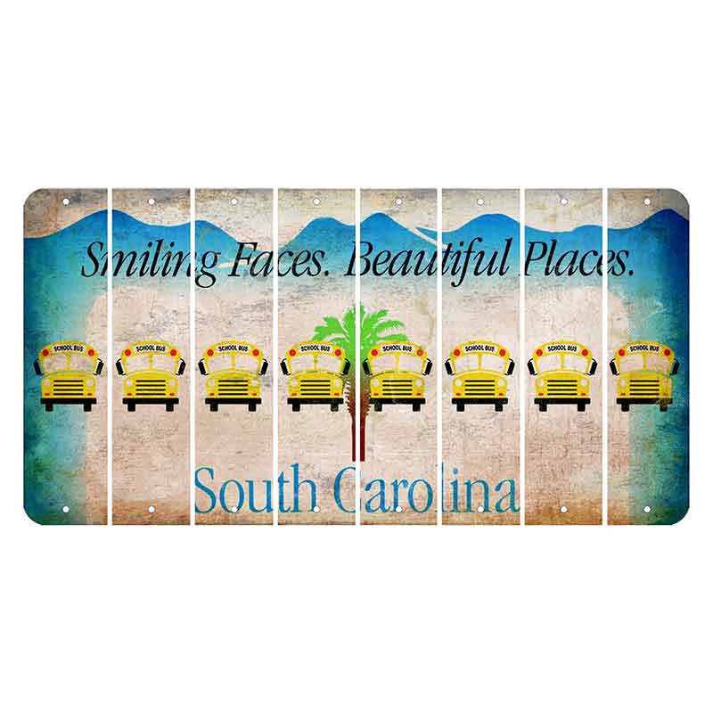 South Carolina Smiling Faces Cut License Plate Strips (Set of 8) School Bus