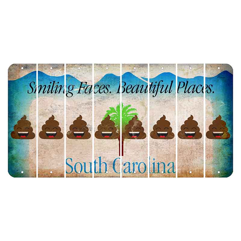 South Carolina Smiling Faces Cut License Plate Strips (Set of 8) Emoji - Poop