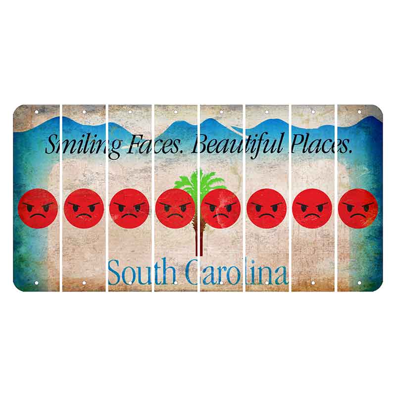 South Carolina Smiling Faces Cut License Plate Strips (Set of 8) Emoji - Angry