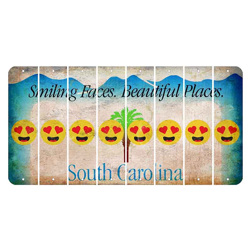 South Carolina Smiling Faces Cut License Plate Strips (Set of 8) Emoji - Heart Eyes