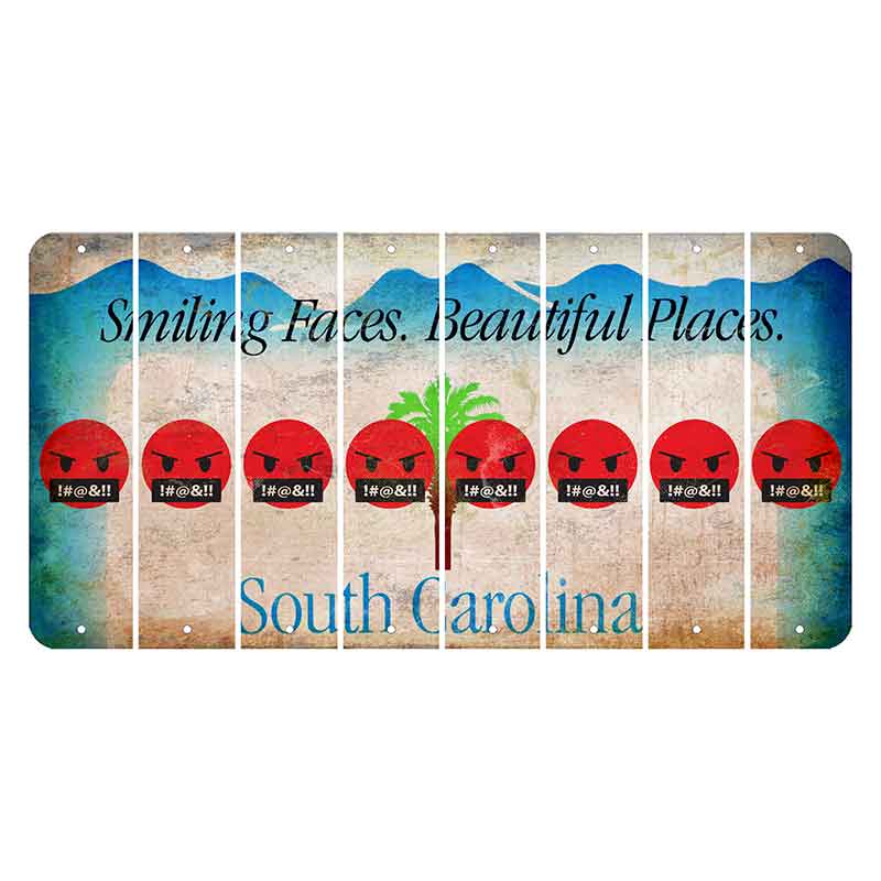 South Carolina Smiling Faces Cut License Plate Strips (Set of 8) Emoji - Pissed