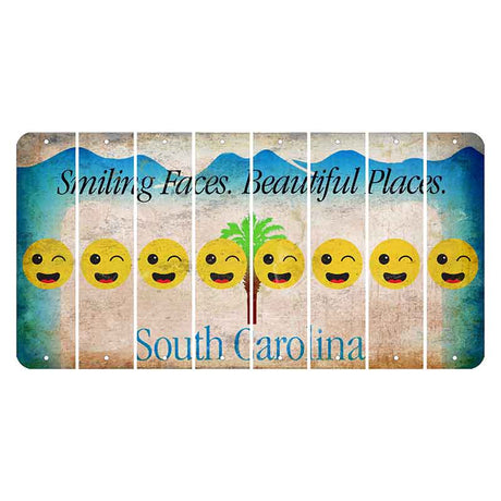 South Carolina Smiling Faces Cut License Plate Strips (Set of 8) Emoji - Winking