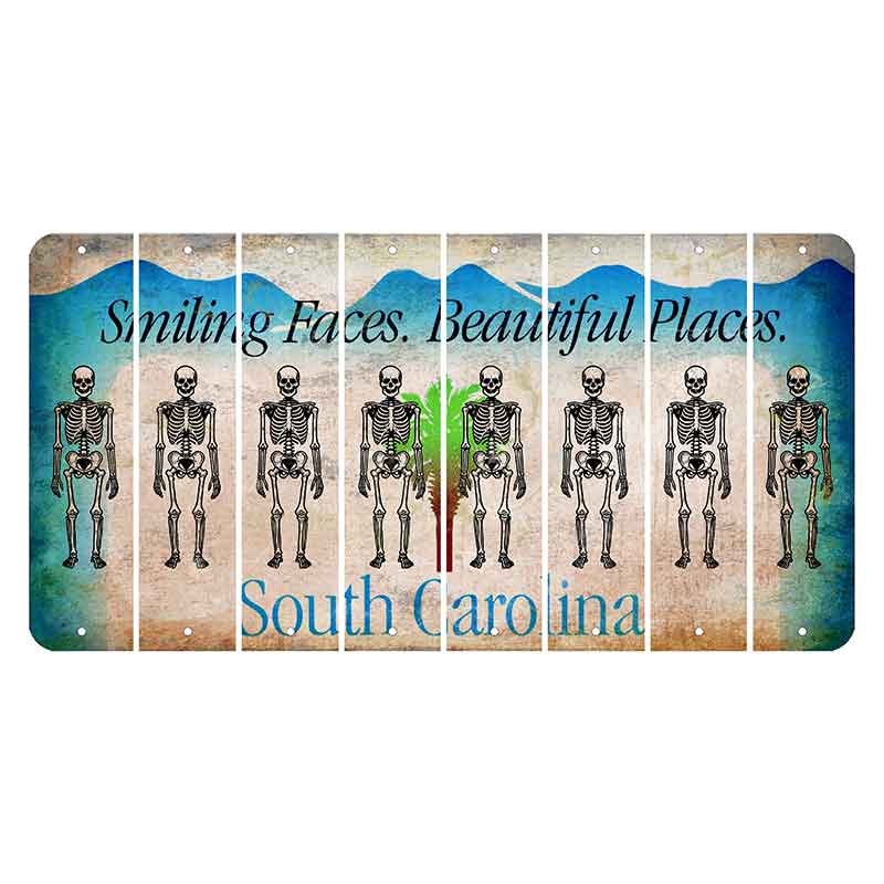 South Carolina Smiling Faces Cut License Plate Strips (Set of 8) Skeleton