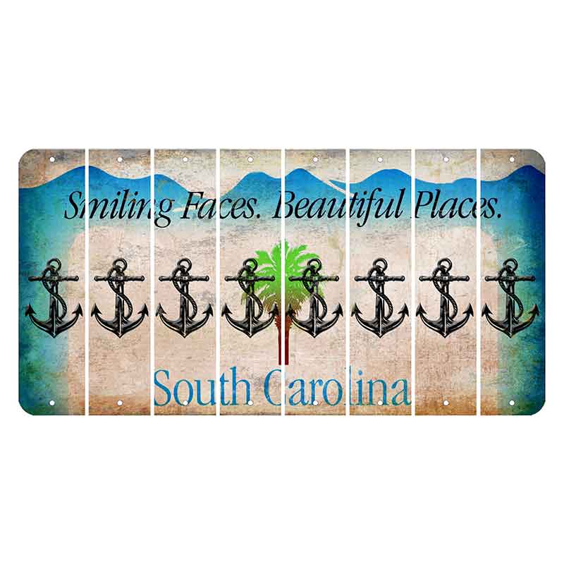 South Carolina Smiling Faces Cut License Plate Strips (Set of 8) Boat Anchor